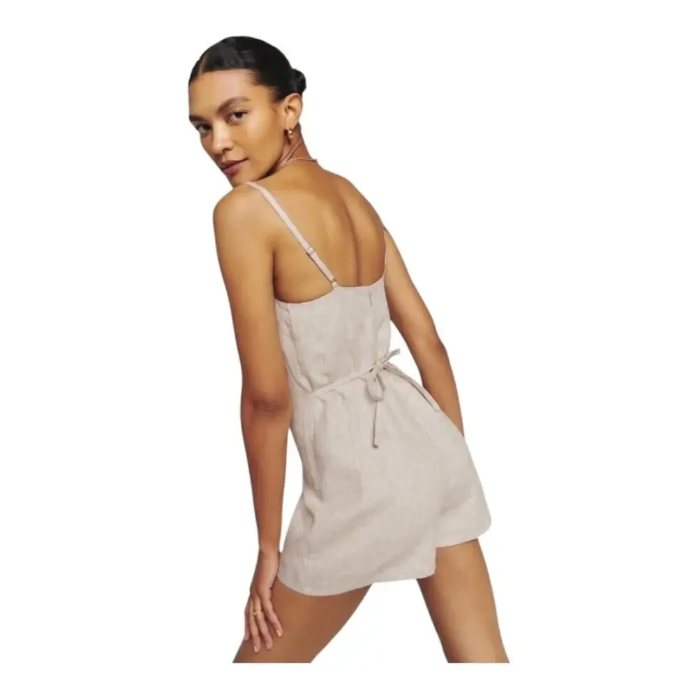 Reformation Harper Linen Romper in Oatmeal 100% Linen Size 6